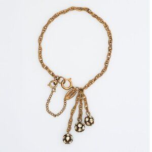 Vintage Miriam Haskell Gold Toned Charm Bracelet Crystal Cluster Dangles 1950s